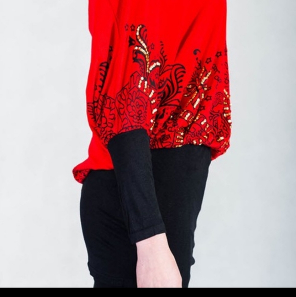 Women's Callie Red Dragon dolman sleeve off shoulder top - Picture 6 of 9